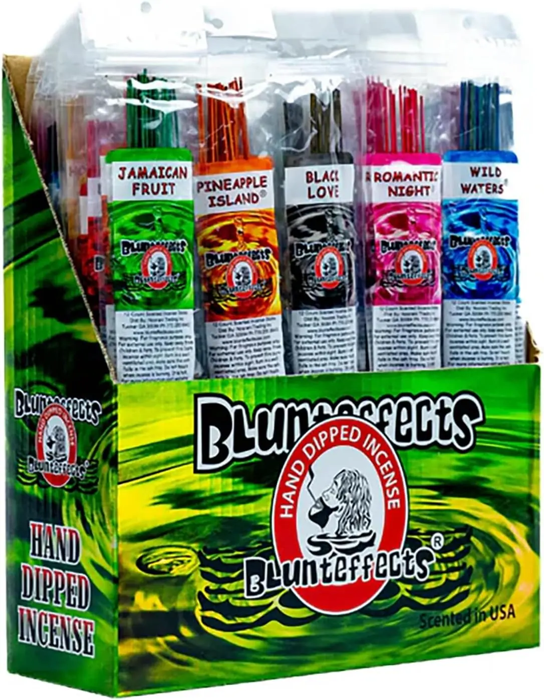 Blunteffects Hand-Dipped Incense Sticks - USA-Made 11" Aromatherapy with Long Burn Time, 48 Assorted Essential Oil Scents (Plant-Derived, Fruity Blue Fragrance), Odor Removal, All Seasons Premium Variety Pack Boxes