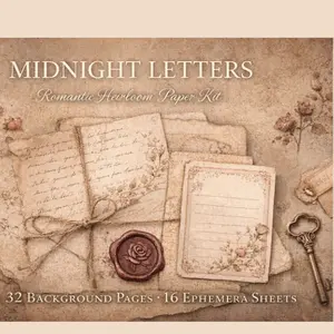 Midnight Letters Heirloom Paper Kit – 36 Romantic Vintage Backgrounds + 16 Ephemera Pages | Old Love Letter Junk Journal Printable