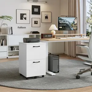 Space-Saving Rolling File Cabinet with Printer Stand  | 2 Drawers, Lockable Wheels & Modern White/Black Design for Home Office