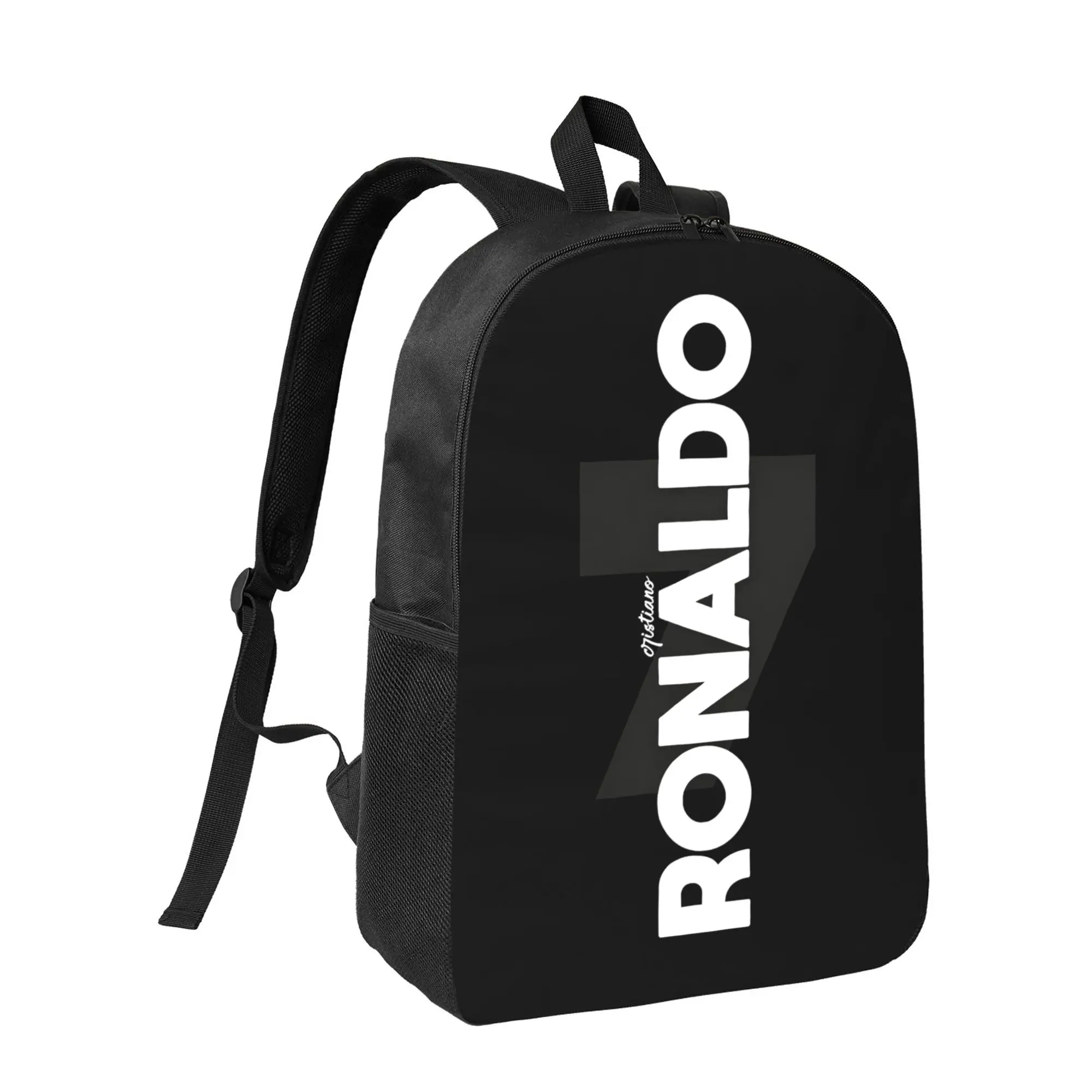 CR7 Backpack - Lightweight Durable with Adjustable Straps & Zipper Closure, Black & White Dynamic Soccer Print for Teens & Adults, Sports & Casual Use