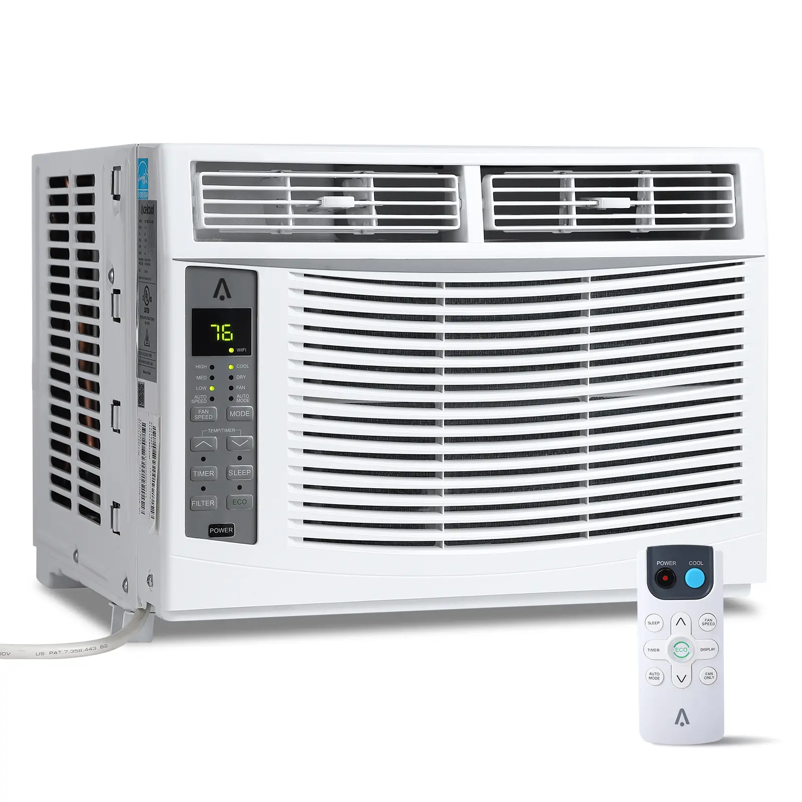 White 6000BTU Window-Type Smart Residential Air Conditioner - Efficient Cooling+Dehum, 6000BTU Capacity, Remote/Smartphone App Control, Energy Saver, Quiet Operation, Dehumidifier, Cools Up to 250 Sq Ft, Easy Install for Bedrooms, Stay Cool, Beat the Heat