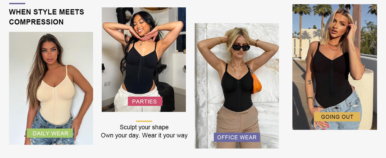 SHAPERX Shapewear for Women Tummy Control Bodysuits Zip-Up Comfort Shapewear Breathable Suitable for Everyday Wear