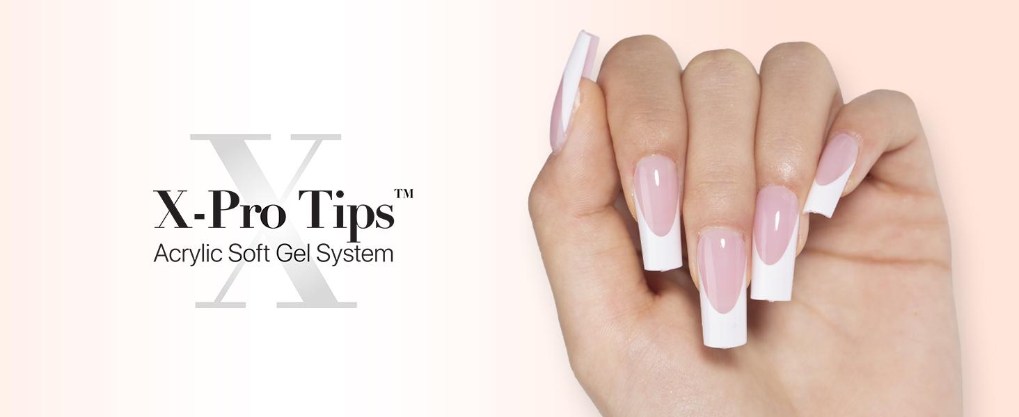 SXC Cosmetics French Tip Press On Nails, Pink Starter Kit, Ultra Fit with Pre-applied Tip Primer and Base Coat, Nail Art DIY X-Pro Tips Kit Nail Care