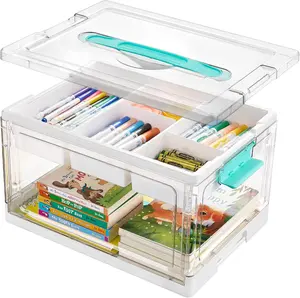 Clear Removable Craft Organizer Box 24 QT Clear Plastic Craft Organizer with Removable Trays and Dividers,Box for Coloring Books, Modeling Clay 1 Pack
