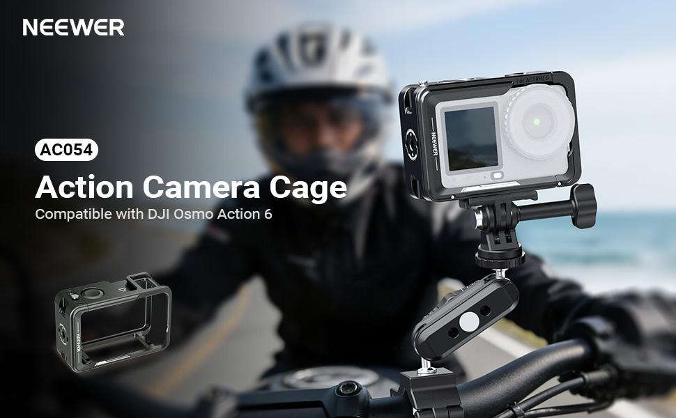 NEEWER AC054 Action Camera Cage for DJI Osmo Action 6, Aluminum Protective Frame with Cold Shoe Mount & 1/4" Thread for Vlog, Photography & Video Recording
