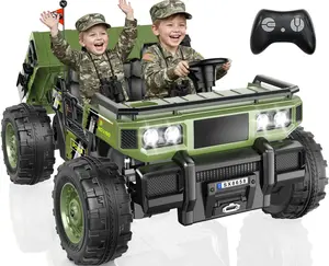 24V 2-Seater Ride On Dump Truck w/Electric Dump Bed, 4X100W Powerful Motors, up to 4.5Mph, 20" Spacious Seat, Remote Control, Shovel, Toolbox, Ride on Toy for Big Kids Ages 3-8, Green