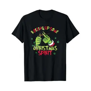 Christmas Spirit T Shirt BlackHands Rolling Joint With Text Rolling Up Some Christmas Spirit Holiday Party Wear