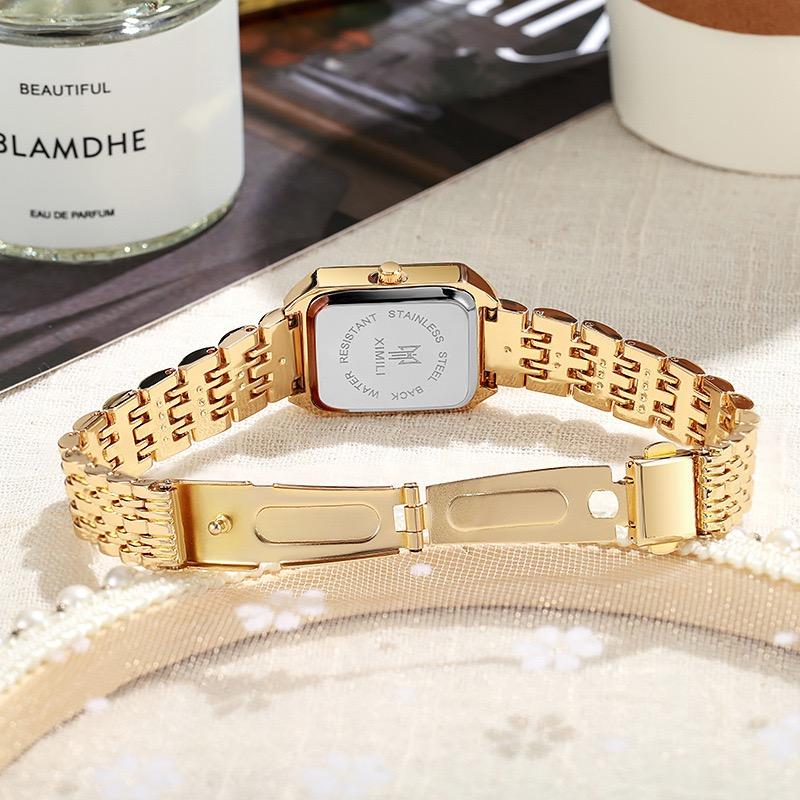 Women's Luxury Quartz Wristwatch - Simple Scale Square Elegant Dial, Gold-Plated High Quality Watch, Casual Fashion Buckle Wristwatch, Anniversary Gifts for Her with Gift Box & Adjuster Women's Luxury Quartz Wristwatch - Simple Scale Square Elegant Dial, Gold-Plated High Quality Watch, Casual Fashion Buckle Wristwatch, Anniversary Gifts for Her with Gift Box & Adjuster