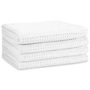S&T INC. Aura Hand Towels for Bathroom, Premium Waffle Towel for Kitchen and Home, Fast Drying, Absorbent Microfiber Bathroom Hand Towels, 16 Inches x 30 Inches, 420gsm, 4 Pack, White
