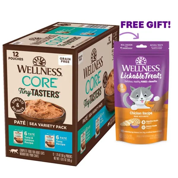 Wellness CORE Tiny Tasters Pate Variety Pack Adult Wet Cat Food, Natural, Protein Rich, Grain Free, Sea Recipies, 1.75 oz, Pack of 12 Pouches