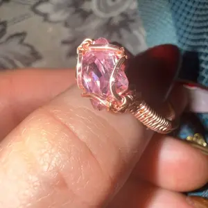 Pink ice tourmaline hand made wire wrapped ring set in a rose golds wire
