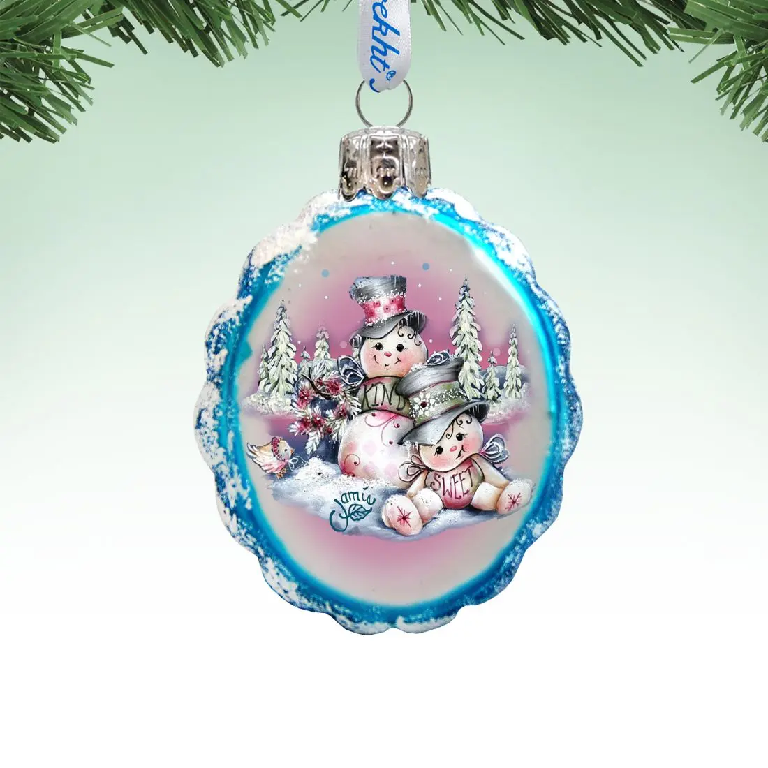 Designocracy 778201-JM Handmade Painted Christmas Mercury Glass Ornaments, 3x2 in. Artistic Snowman Decor with Satin Gift Boxes, Festive Home Collectibles