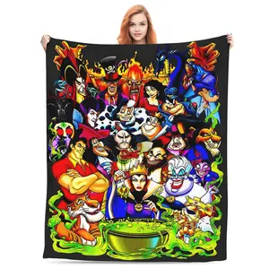 DISNEY CLASSIC Villains Throw Blanket – Epic Collection of Classic Cartoon Antagonists, Dark Fantasy Design with Cauldron and Flames, Soft Fleece Blanket for Fans of Evil Characters