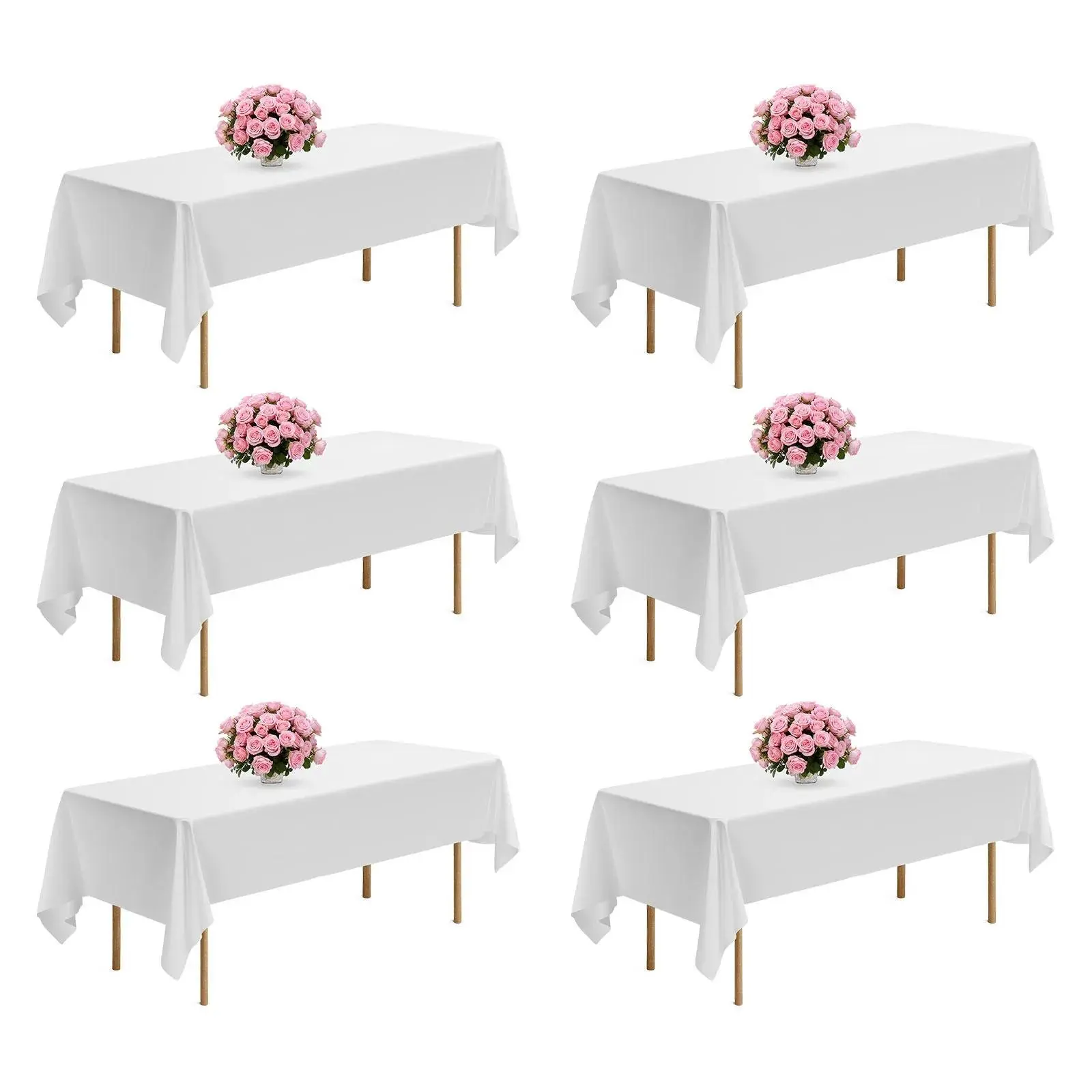 【Summerfinds】VEVOR White Tablecloths for Rectangle Tables, 6 Pack, 60 x 102 Inches, Reusable and Machine Washable Table Clothes, Wrinkle-Resistant Polyester Fabric Table Covers for Wedding, Party, Banquet