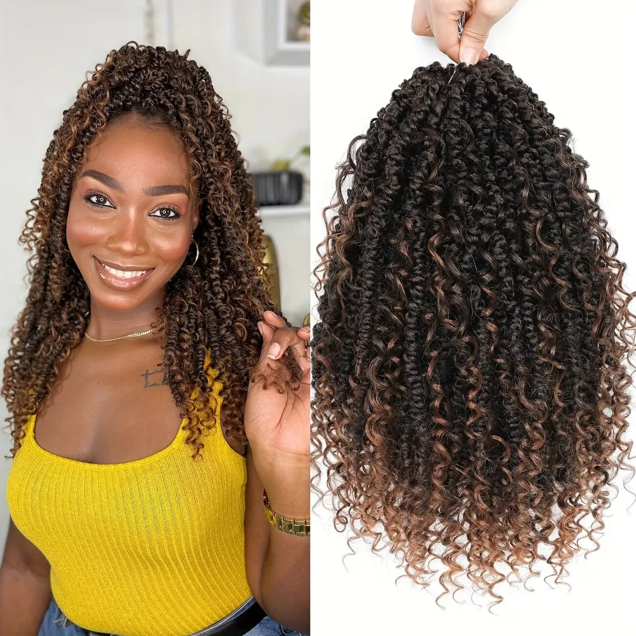 Alrence 6-Pack Boho Passion Twist Hair Extensions - 12in Pre-Twisted Pre-Looped Goddess Crochet Braids with Curly Ends, Thick Curly/Jumbo Crochet Twist Low-Temp Synth Pieces for Light Beige Tones, Thick Curly Synthetic Extensions & Pieces