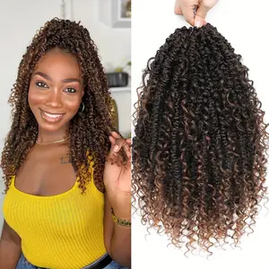 Alrence 6 Packs Boho Passion Twist Hair Pre-twisted Bohemian Crochet Braids with Curly Ends - Pre-Looped Goddess Braids Extensions for, 12 Inch Volume & for all Light Beige Tones/Light Beige Types, Hair Extensions