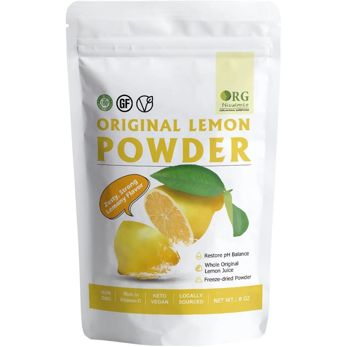 orgnisulmte Lemon Powder,Whole Lemon Juice Freeze Dried Powder Strong Lemony Flavor 8 Oz