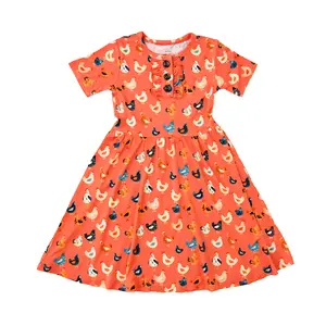 Penny Chickens TUTU DRESS for Little Cuties Super Soft Bamboo Viscose Fabric with Stretchy Ruffle Button Placket 18-24m 2t 3t 4t 5t 6t 7t 8t