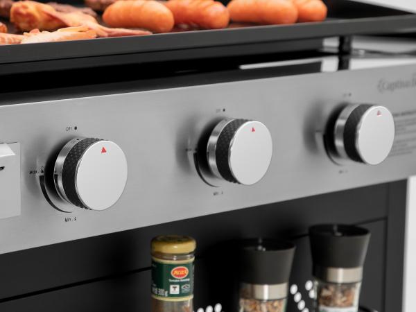 Kitchen Academy 27 Inch Flat Top Grill with Ceramic Coated Cast Iron Pan, 3-Burner Propane Gas, Nonstick Design, Stainless Steel Barbecue Home Food Kitchenware