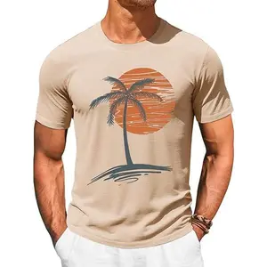 Runcati Mens Short Sleeve T-Shirts Crew Neck Casual Shirt Summer Beach Palm Tree Vintage Hawaiian Tees