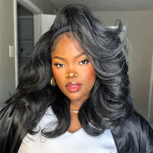 New Yaki Wave Headband Wig Natural Black Voluminous Synthetic Hair Glueless Latisha Layered Half Wigs 18" High Temperature Fiber 4C Hair Texture for Black Women Wear and Go