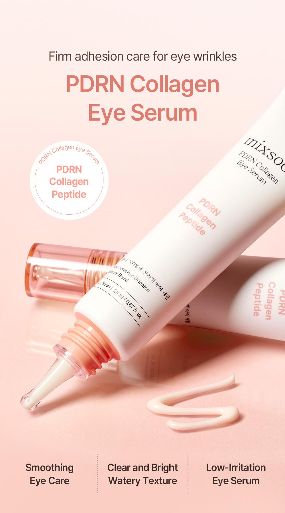 [mixsoon Official] PDRN Collagen Eye Serum 0.68 Fl. Oz / 20ml — Eye Bags Care, Peptide, Hydrating, Lightweight dropper, Korean Glass Skin Care