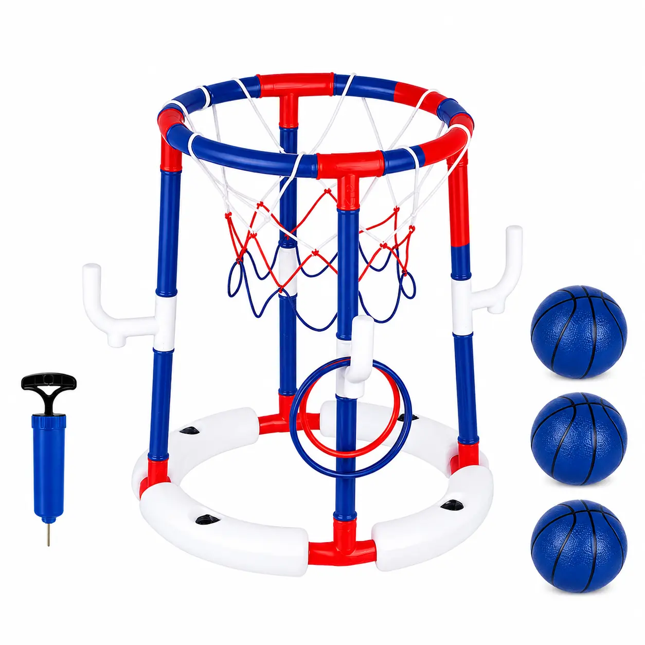 Pool Basketball Toys, Floating Swimming Pool Basketball Hoop for Pool Games Poolside Water Basketball Hoop, 3 Balls and Pump