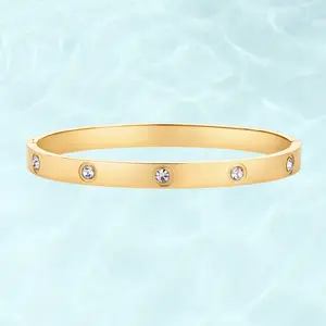 PAVOI 14K Gold Plated Classic Bangle Bracelet for Women - Designer Dupe Waterproof Stainless Steel Bracelets