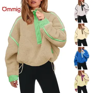 Ommig Women's Half Zip Sherpa Fleece Pullover Soft Oversized Sweatshirt with Pockets Warm Fuzzy Sweater in Multiple Colors Fit Polyester Long Sleeve Cozy Pullover for Fall Winter Wear