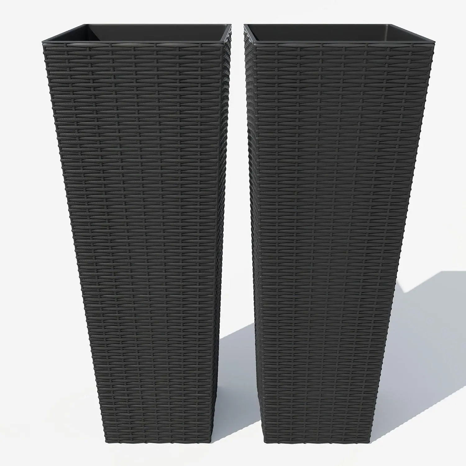 Set of 2 Tall Planters for Outdoor Plants, 32 in Decorative Planter Pots with 4 Drainage Holes, Large Tall Planter for Indoor or Outdoor Front Porch for Patio, Backyard, Home Garden, Black