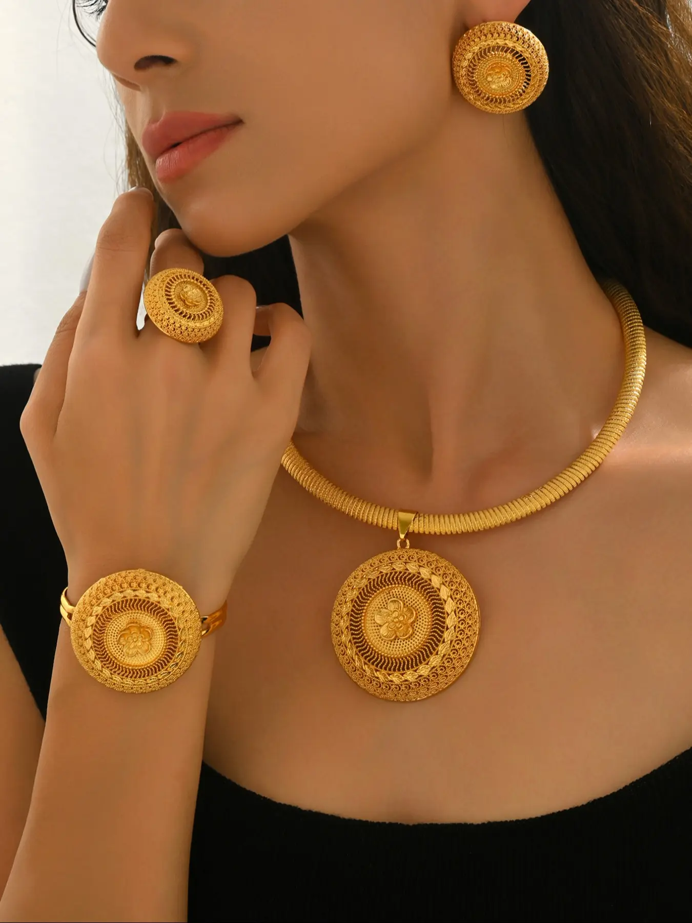 5 Piece Set Saudi Dubai Bridal Wedding Jewelry, European Style Fashion Personalized Jewelry Set, Women's Elegant Accessory Collection, Wedding Jewelry Sets for Brides