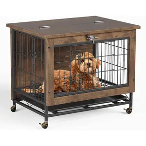 Mobile Dog Crate Furniture: Dual Doors, Top Access, Wheels & Easy-Clean Tray