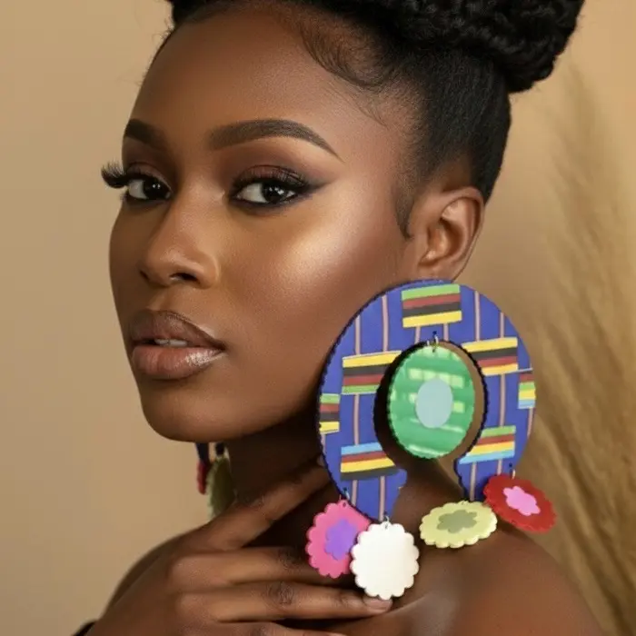 6/KITA-KENTE: Oversize Extra Large Afrocentric Earrings Handcrafted by West African Artisans Hypoallergenic Acrylic Lightweight Durable for Cultural Heritage Celebrations