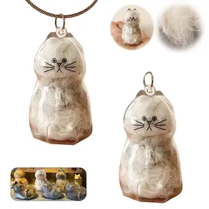 Standing Cat Hair Keepsake Keychain, Transparent Memory Bottle for Pet Hair, Cat Ashes Memorial Box Pendant, Pet Loss Grief Healing Gift