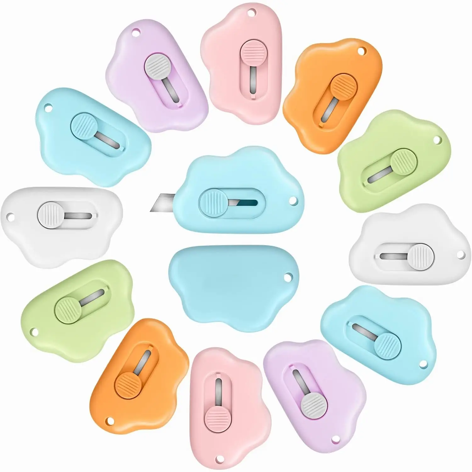 6 Pcs Mini Box Cutter Retractable Utility Knife Cute Small Letter Opener Envelope Slitter Package Box Opener with Keychain Hole, 6 Colors