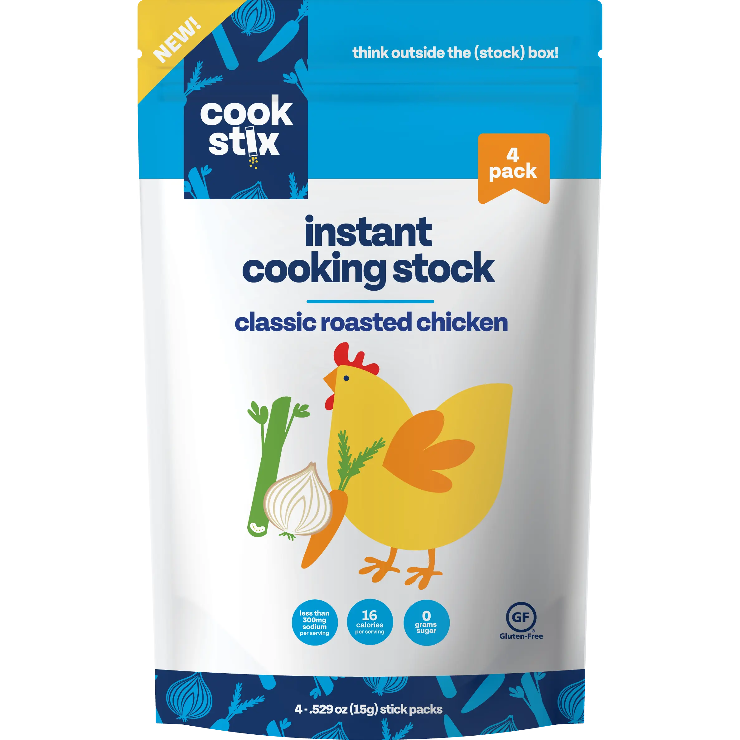Cookstix Classic Roasted Chicken Stock - 4 Stix - 4.529 oz Each - Gluten-Free - Instant Cooking Stock - 16 Servings - 0 Grams of Sugar