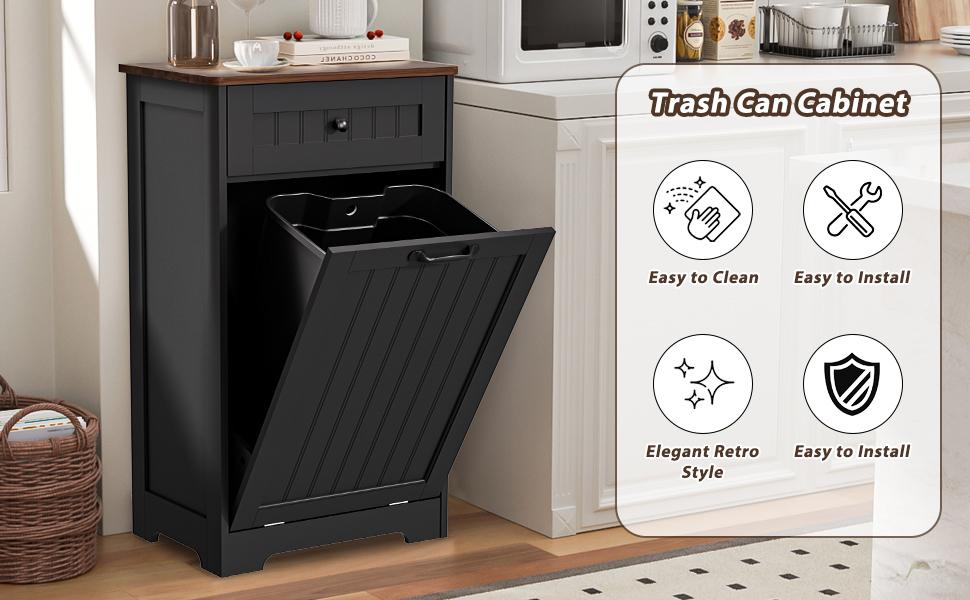 【Does Not Include Trash Can】AHB 10 Gallon Tilt-Out Trash Can Cabinet - Hidden Wooden Kitchen Bin, Pet Proof & Space Saving Design for Under Sink or Freestanding Use