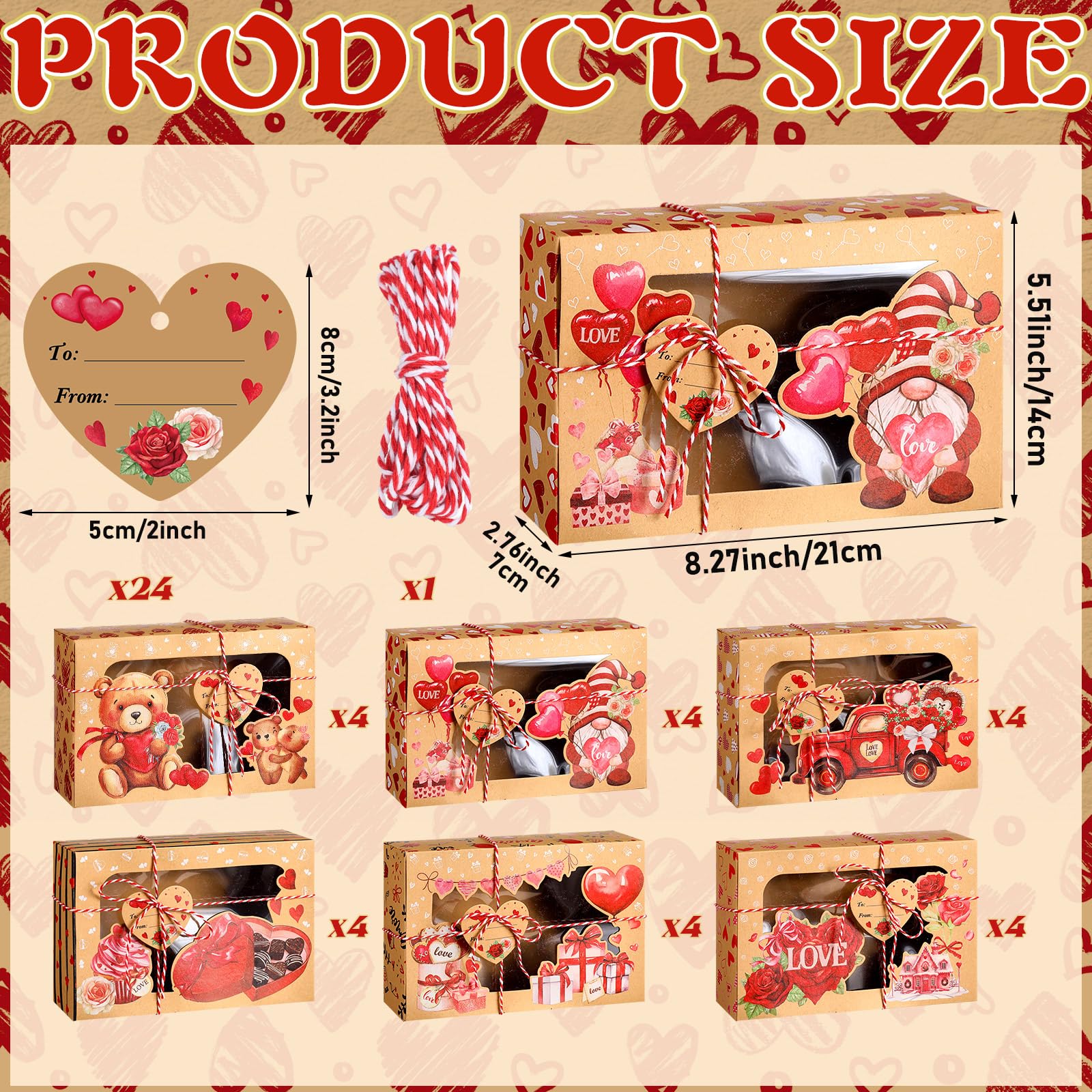 36 Pcs Wedding Gift Box Candy Boxes Treat Boxes kraft Paper Gift Box with Monster Bear Pattern Appreciation Gift for Friends Teacher Students Office Employee Coworker,Mother's Day Galentines Birthday School Classroom Party Gift,Valentine Gift Exchange