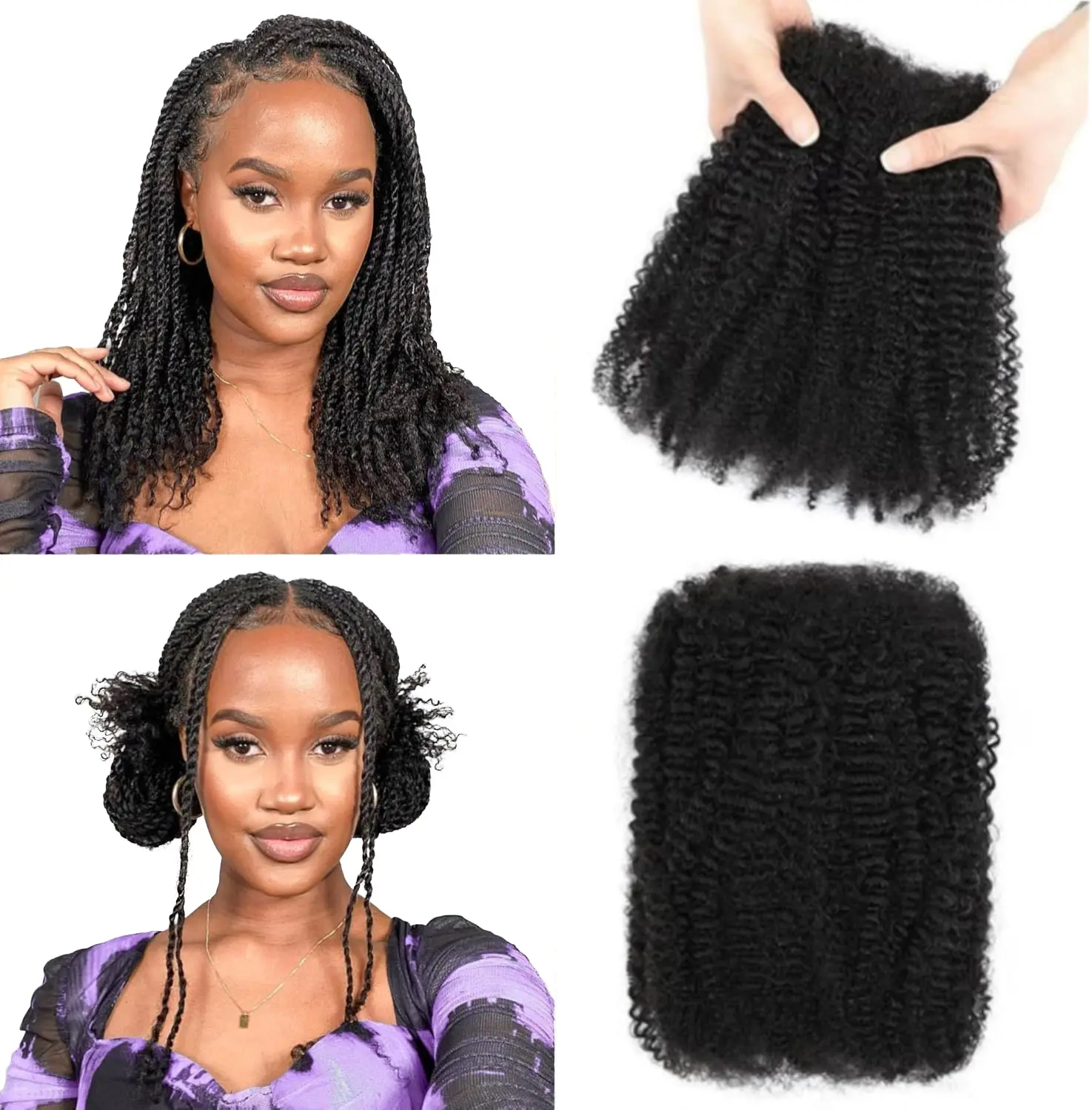 Datanala Afro Kinkys Bulk Human Hair Braiding Hair for Dreadlocks Extensions,Loc Repair,Twist Braiding No Short Hair Afro Kinky Human Hair For Black Women