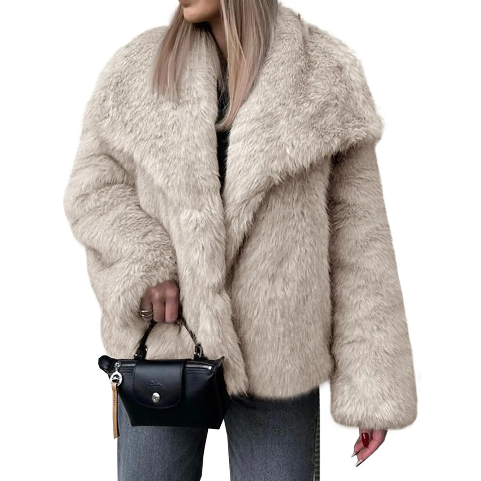 Cicy Bell Women's Faux Fur Coat Winter Shaggy Casual Oversized Lapel Jackets Warm Fuzzy Outerwear