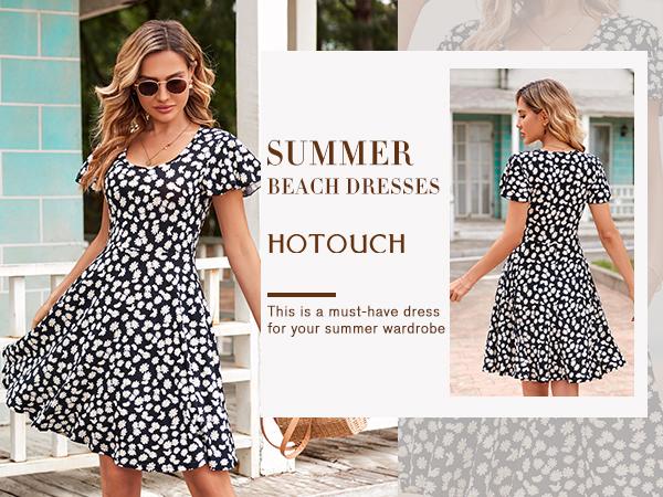 Women's Casual Floral Summer Dress with Ruffle Sleeves Crewneck Flowy Swing Mini Dress with Pockets Bohemian Style Shortsleeve Women's Casual Floral Summer Dress with Ruffle Sleeves Crewneck Flowy Swing Mini Dress with Pockets Bohemian Style Shortsleeve
