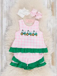 Little Farmer’s Fun Embroidered Plaid Ruffle Outfit