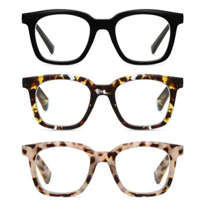 3pcs Square Blue Light Blocking Reading Glasses Computer Reader Stylish Unbreakable Large Eyewear