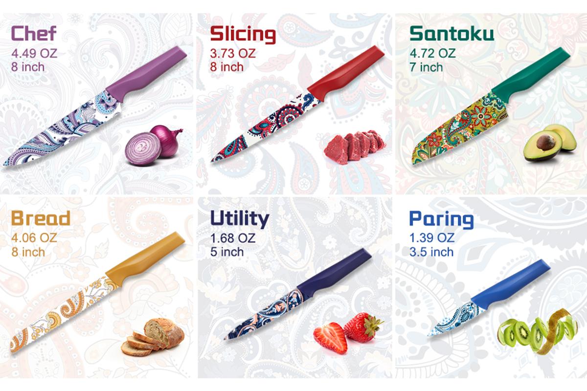 Astercook Paisley Knife Set – Cook with Love, A Thoughtful Valentine’s Day Gift for Home Cooks, 6-Piece Colorful Kitchen Knife Set Utensils Breadknife Kitchenware Block Astercook Paisley Knife Set – Cook with Love, A Thoughtful Valentine’s Day Gift for Home Cooks, 6-Piece Colorful Kitchen Knife Set Utensils Breadknife Kitchenware Block