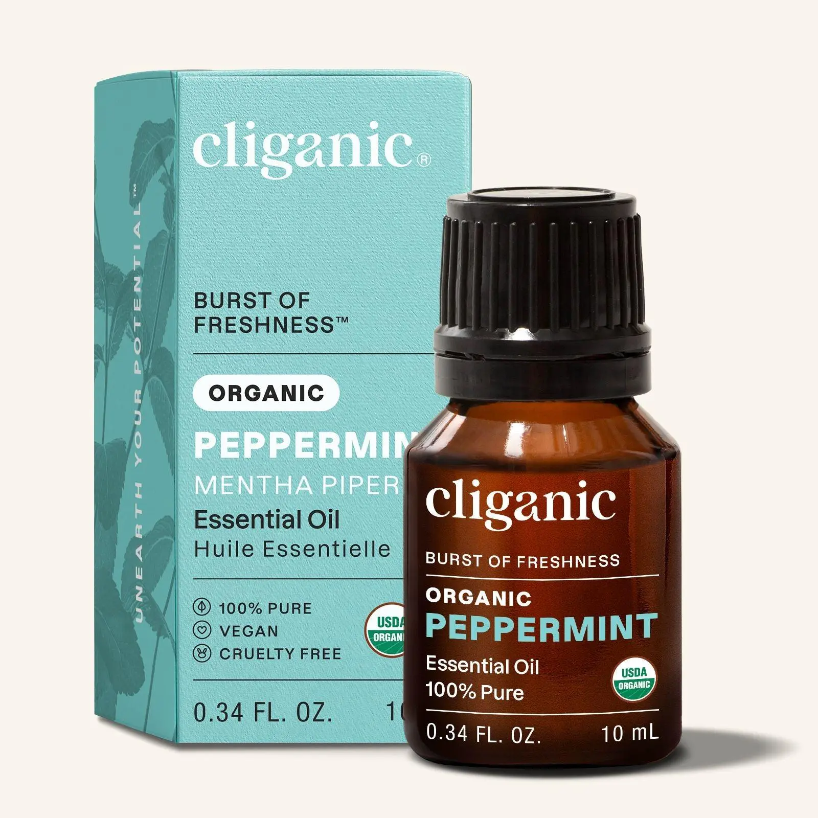 Cliganic Pure Organic Peppermint Essential Oil 100% Natural USDA Certified Non-GMO Vegan Aromatherapy for Wellness & Fitness Solution