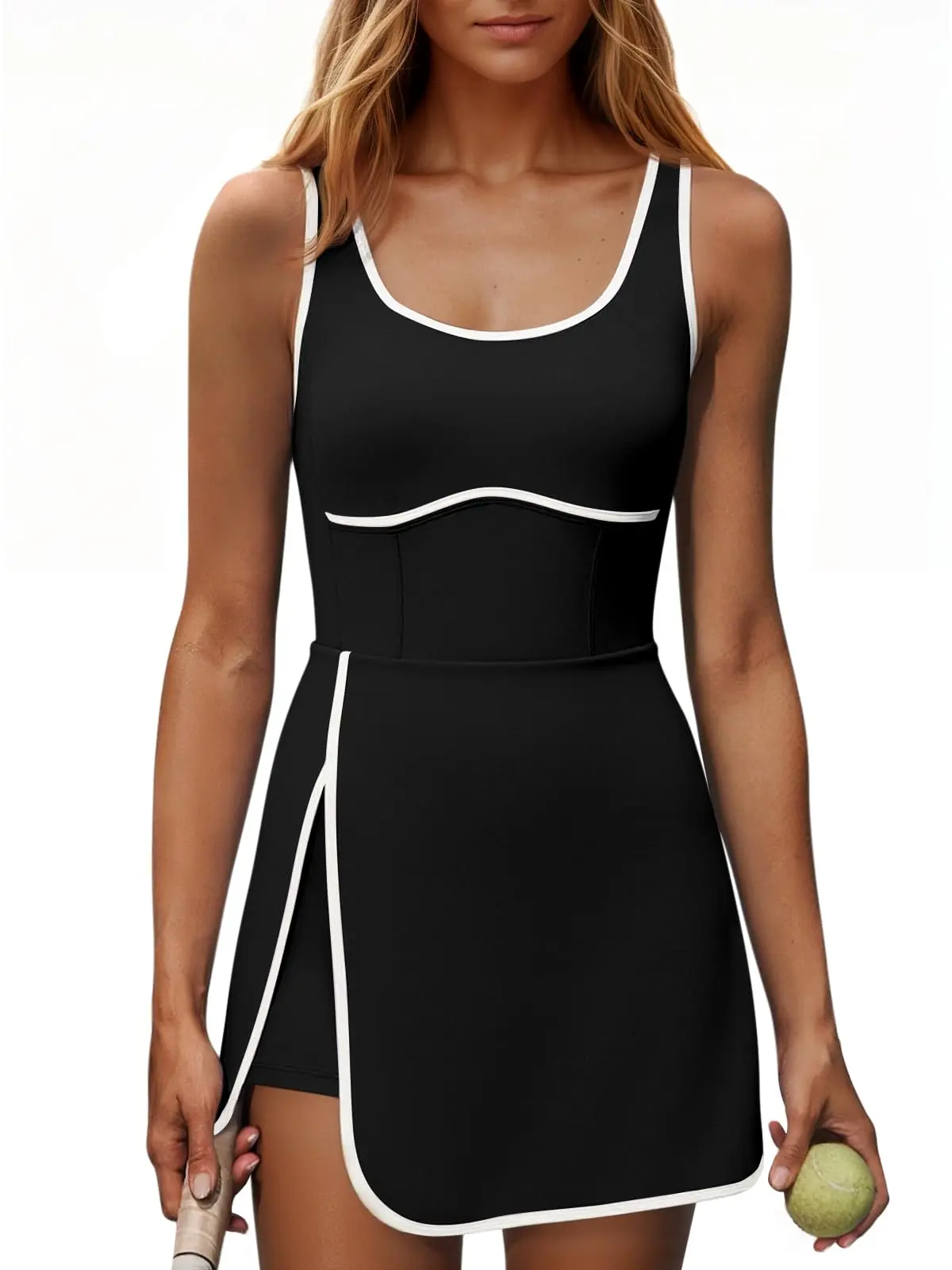 Fisoew Sports Womens Workout Tennis Dress with Built-in Bra & Shorts Pockets Sleeveless Cutout Golf Athletic Mini Dresses, Recommendations Workoutdress,summerwins,travel essentials,camping essentials