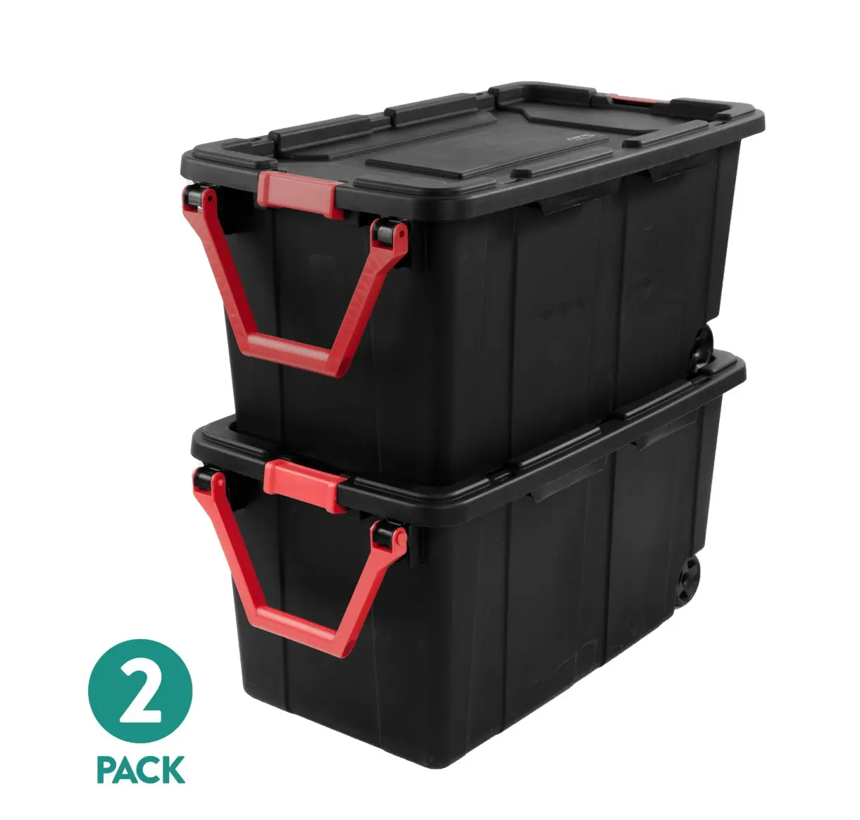 Extra Large Storage Bin, 40 Gallon Wheeled Plastic Storage Container with Handle, Black, Pack of 2, Industrial