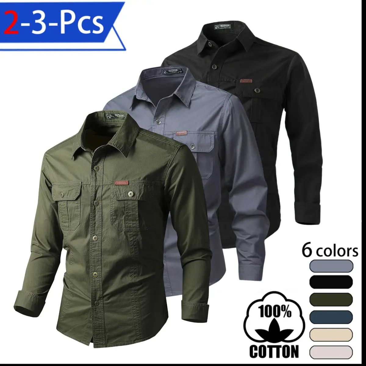 New outdoor tactical long-sleeve shirt set for men, suitable for spring, summer, and autumn; wear-resistant, quick-drying, breathable, multi-pocket design with button front; regular fit, plus sizes available; workwear top ideal for auto repair/maintenance