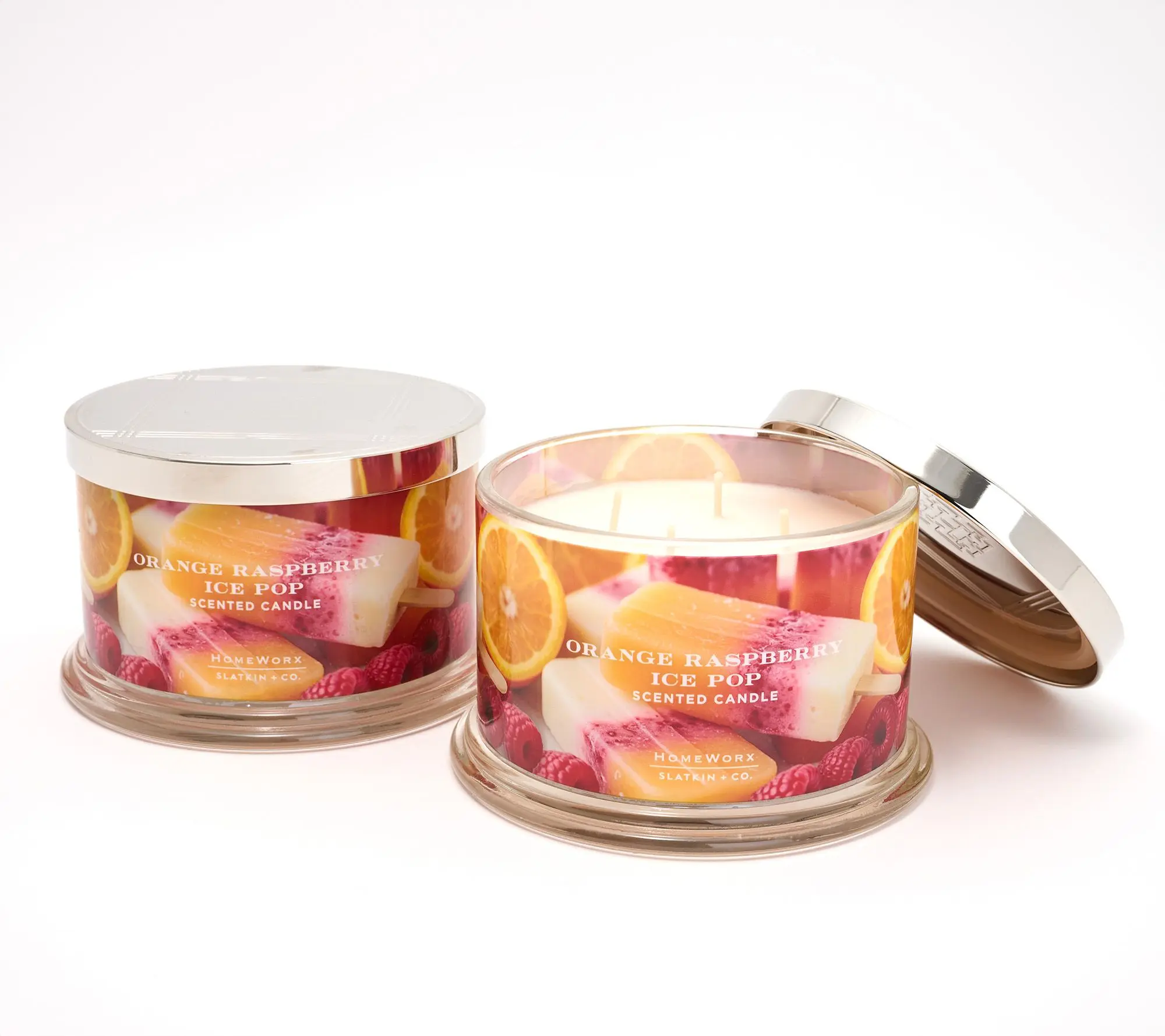 HomeWorx by Slatkin + Co. S/2 18oz Orange Raspberry Pop Candles