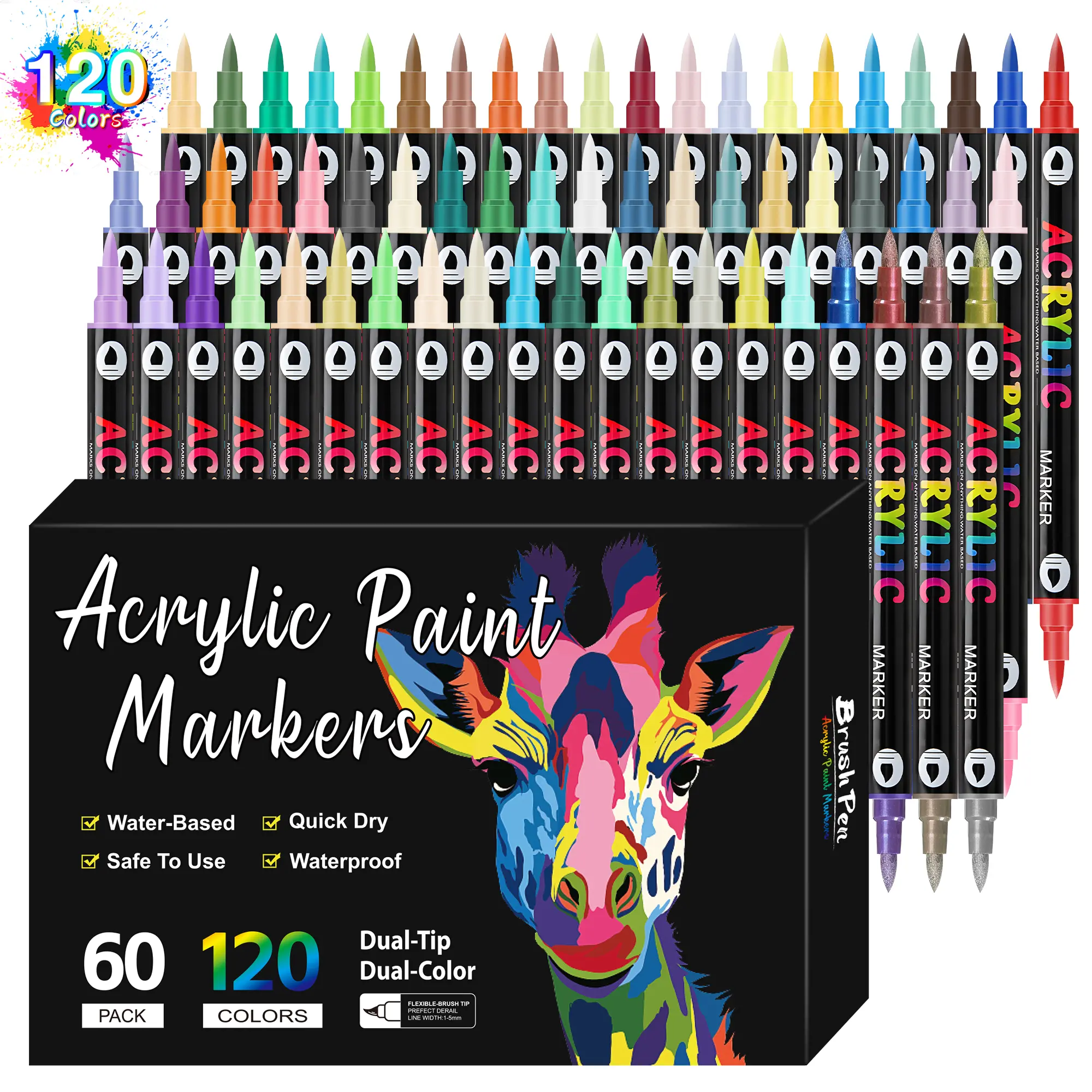 Acrylic Paint Markers Set, 96/120 Color Dual Tip, DIY Art Supplies for Rock Painting, Canvas, Wood, Crafts, Back-To-School, holiday gift ,Creative Potential